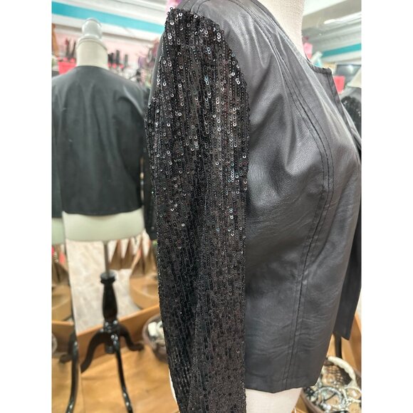 The Porter Collective Leather Jacket with Sequin Sleeves in L - Picture 2 of 2
